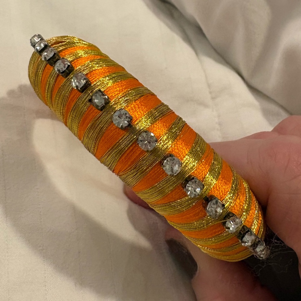 RARE BuDhaGirl Orange Silk Thread & Rhinestone Bangle EUC - Picture 3 of 6